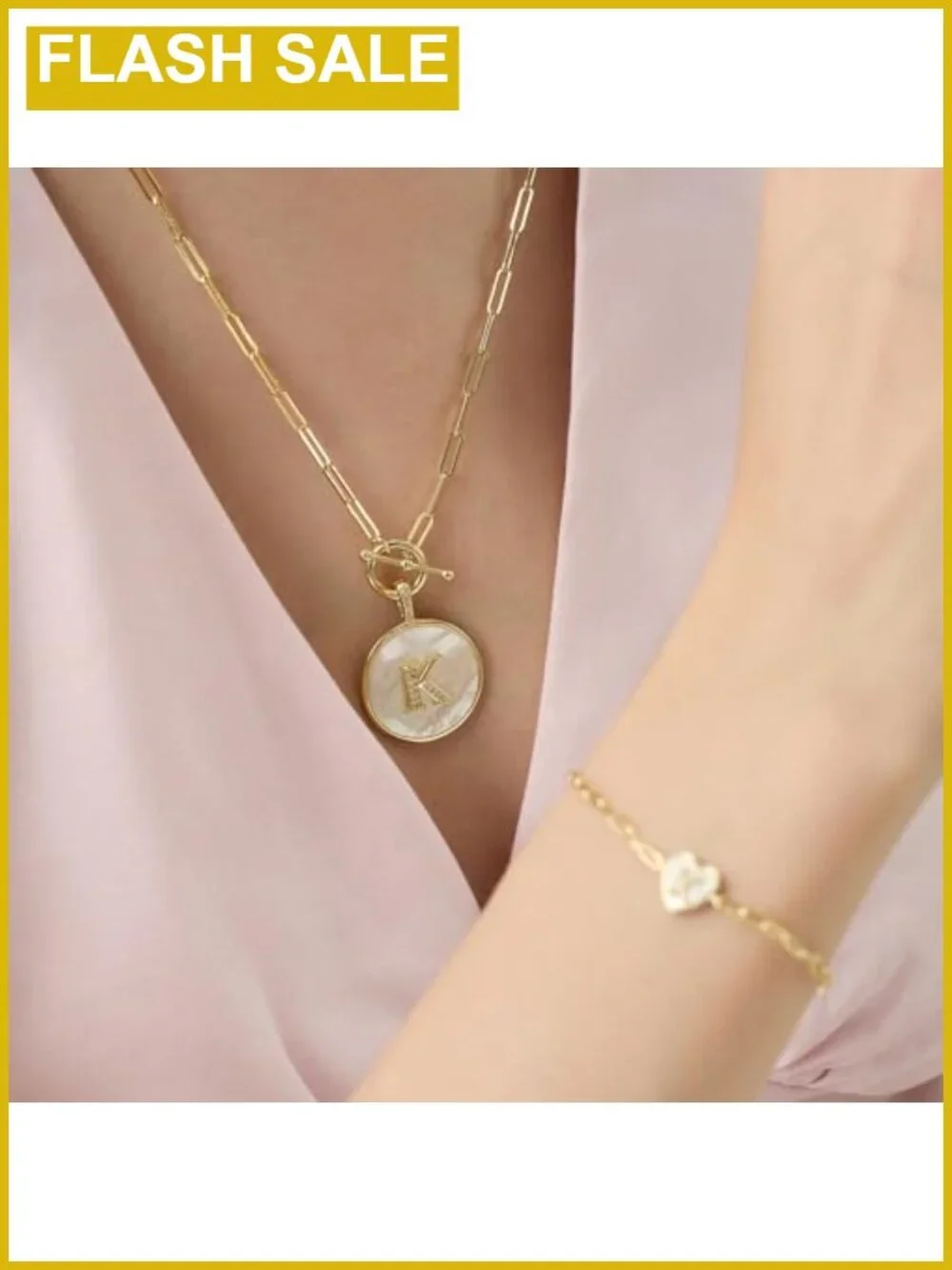 14K Gold Filled Initial Necklace Mother of Pearl CZ Pendant